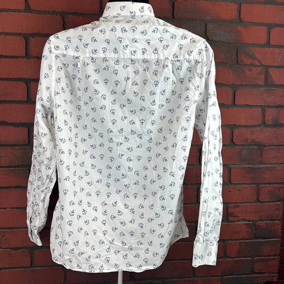 Nick Graham Men's Modern Fit 15.5 Anchor Print Flip Cuff Formal Shirt — Nautical - Picture 3 of 9